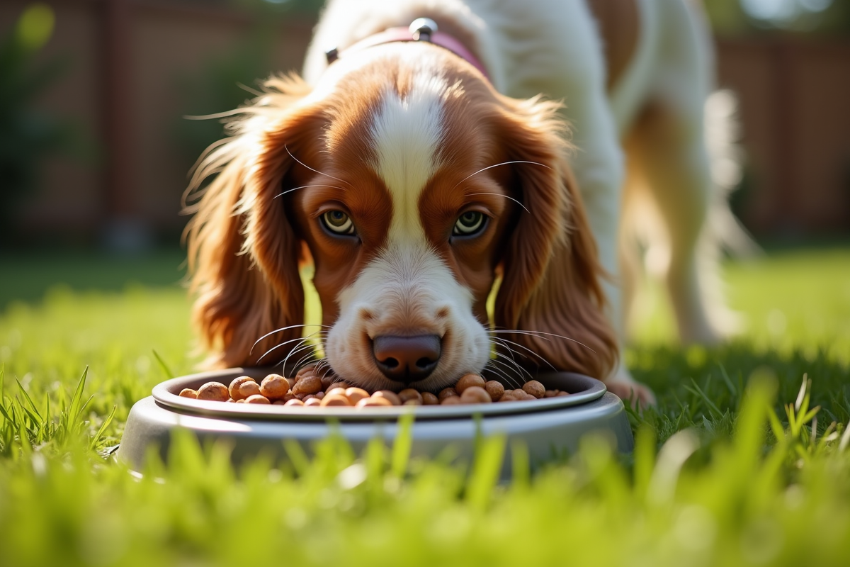 Cocker spaniel mangeant dans l