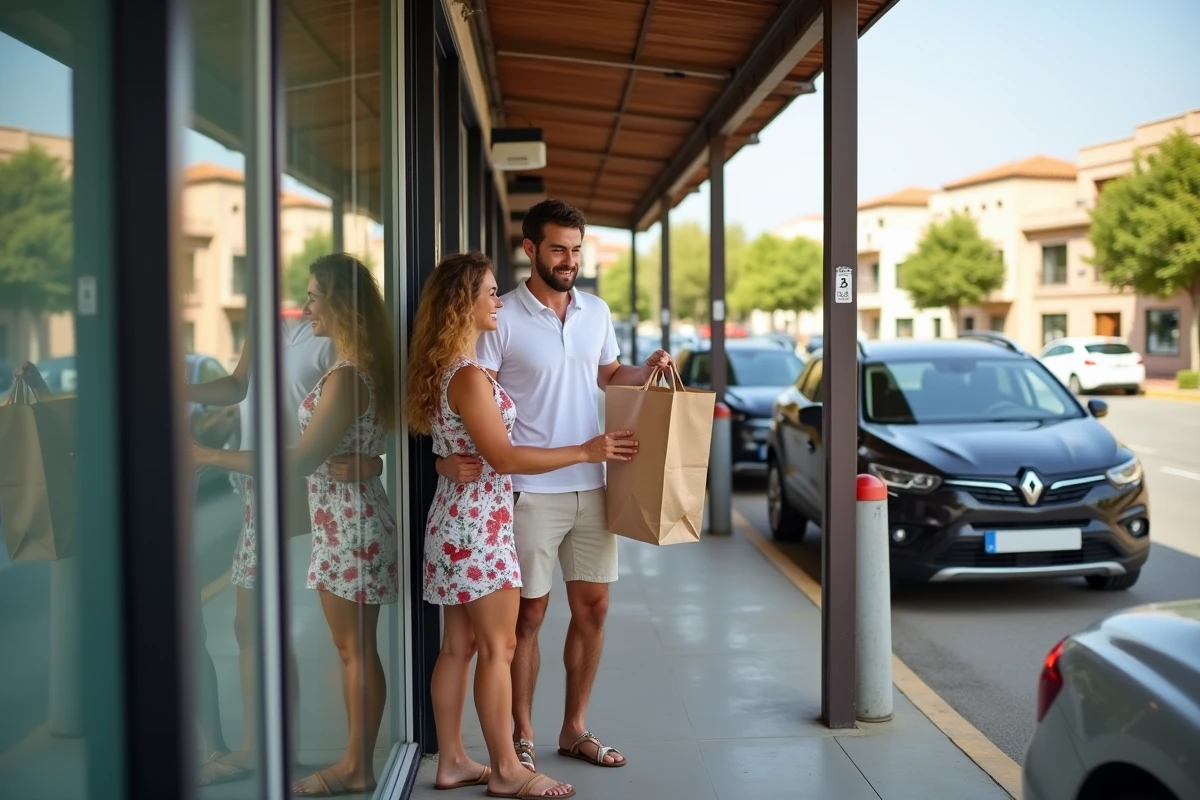 Couple récupérant leur commande au drive d'un supermarché ouvert le dimanche à Montpellier