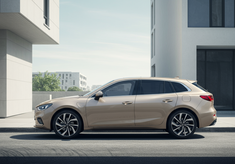 une voiture beige 5 portes