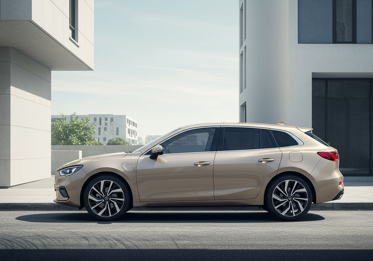 une voiture beige 5 portes