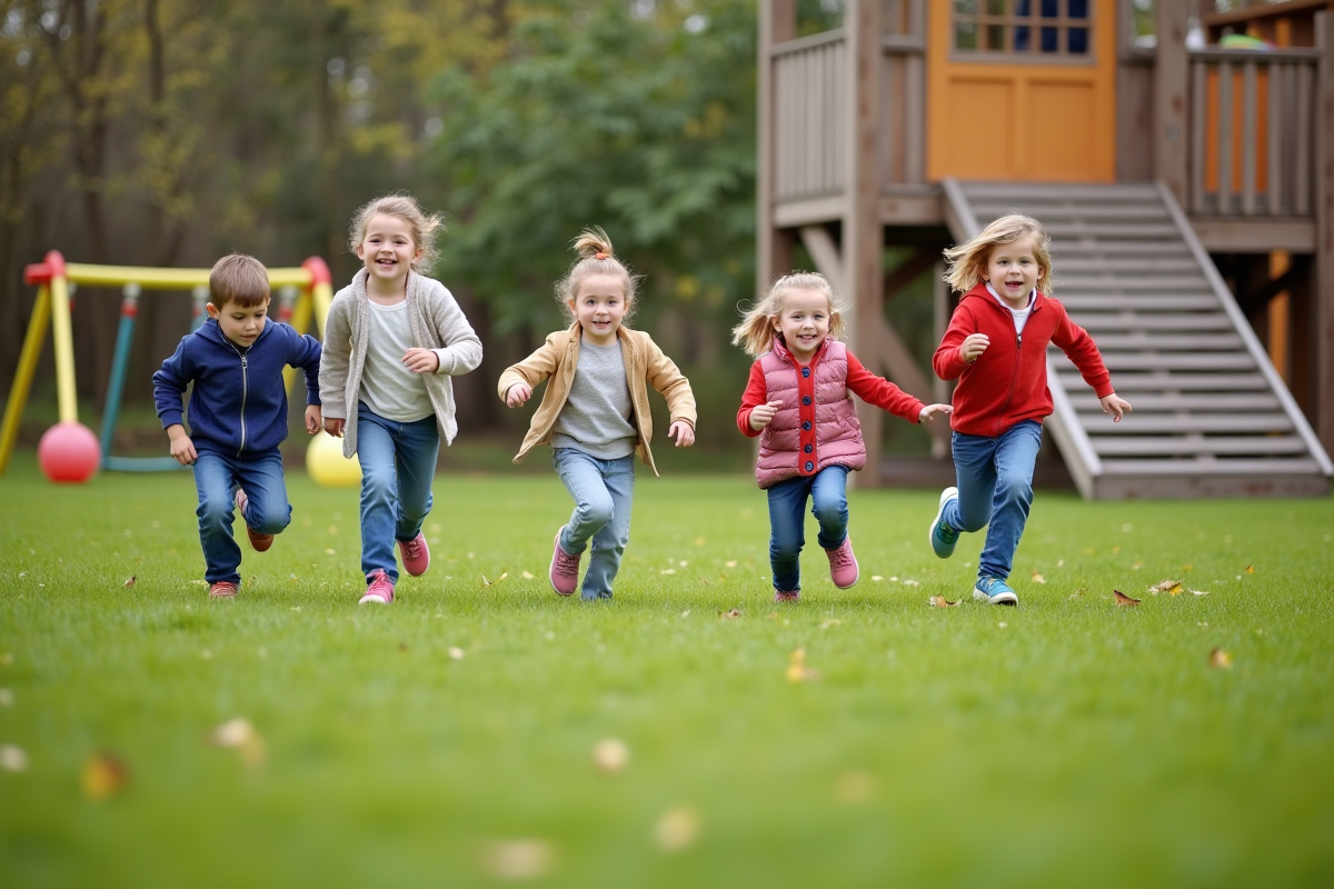 Enfants jouant et courant dans un parc en plein air