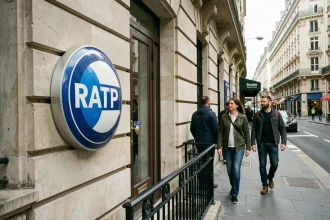 Entrée de station de métro parisienne avec logo et signalétique RATP sur façade haussmannienne