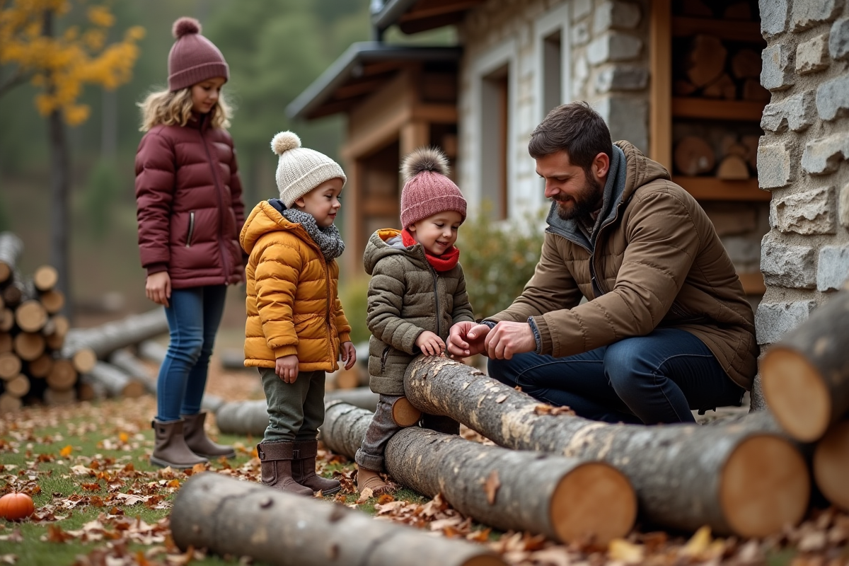 Famille rassemblée dehors près d