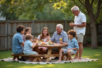 Famille élargie réunie dans un jardin en été