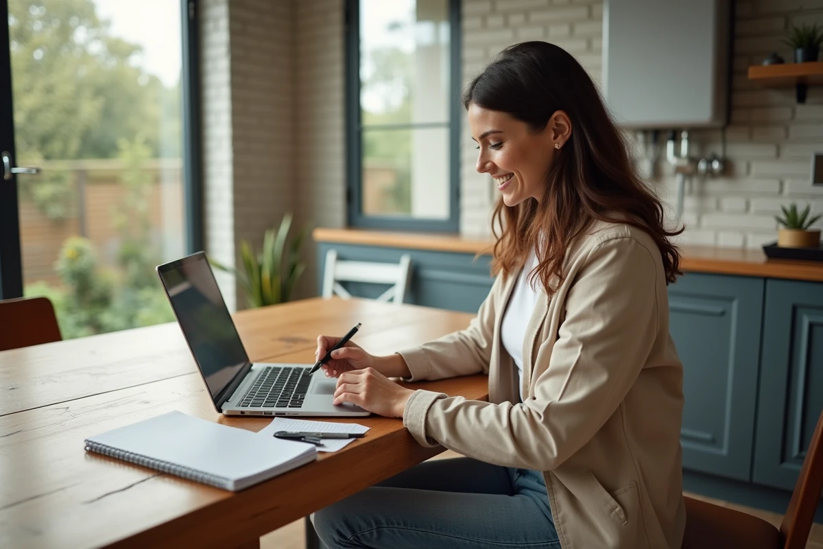 Femme analysant ses données solaires à la maison