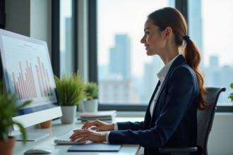 Femme professionnelle en bureau immobilier