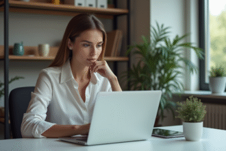 Femme professionnelle en bureau moderne et épuré