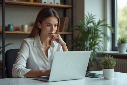 Femme professionnelle en bureau moderne et épuré
