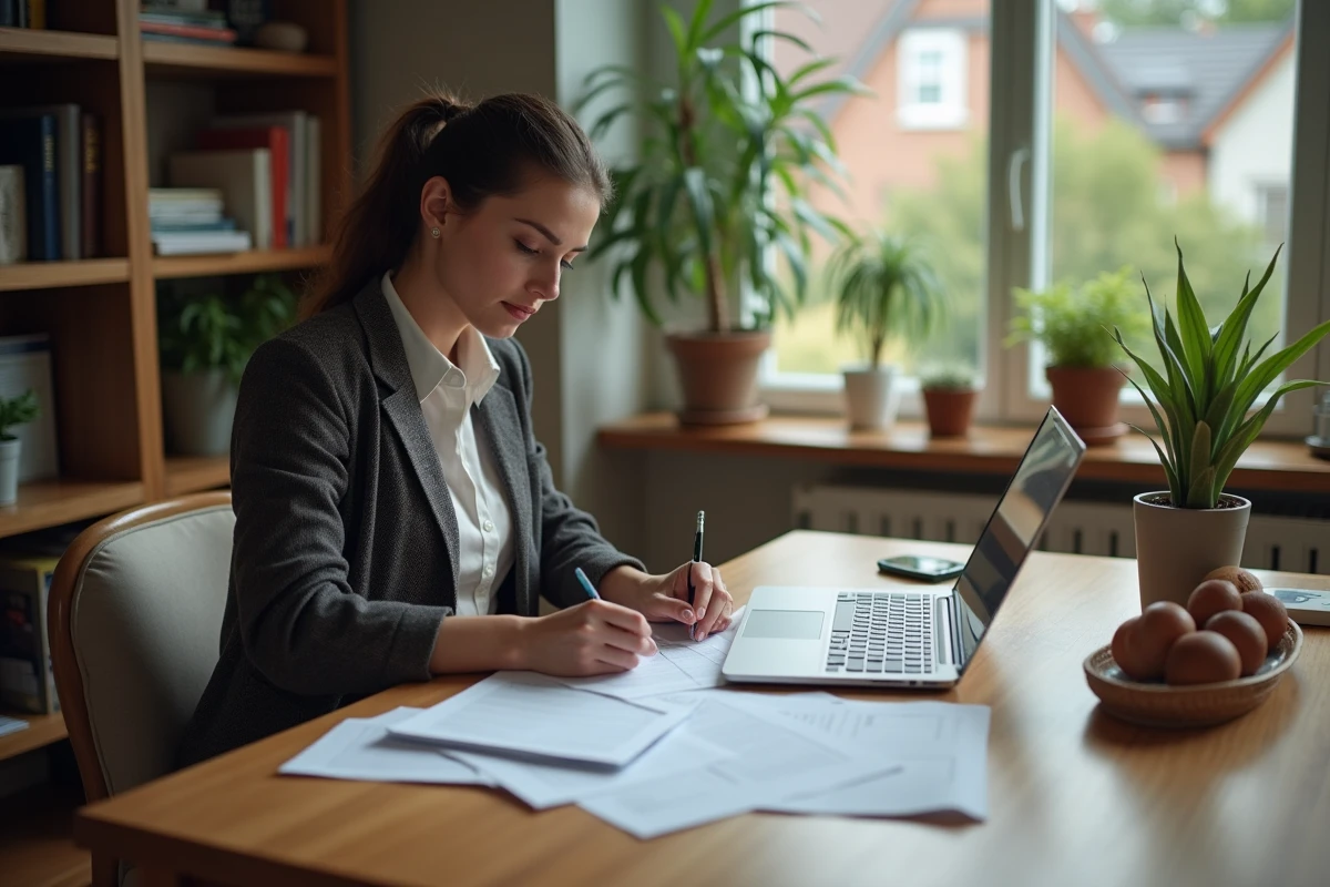 Jeune femme remplissant un formulaire à la maison