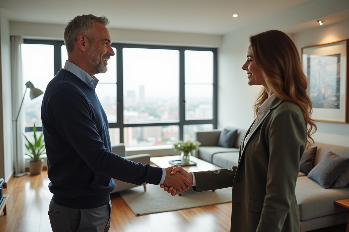 Hommes serrant la main dans un intérieur contemporain