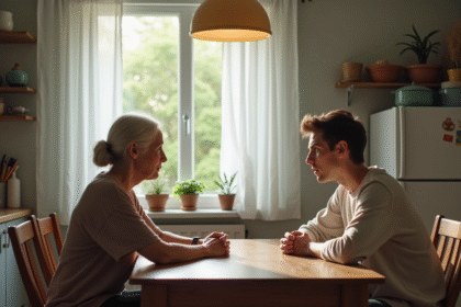Jeune homme frustré avec sa mère dans la cuisine