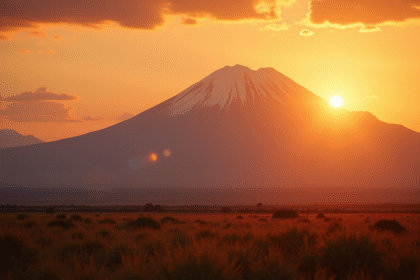 Lever de soleil sur Kilimanjaro avec lumière dorée