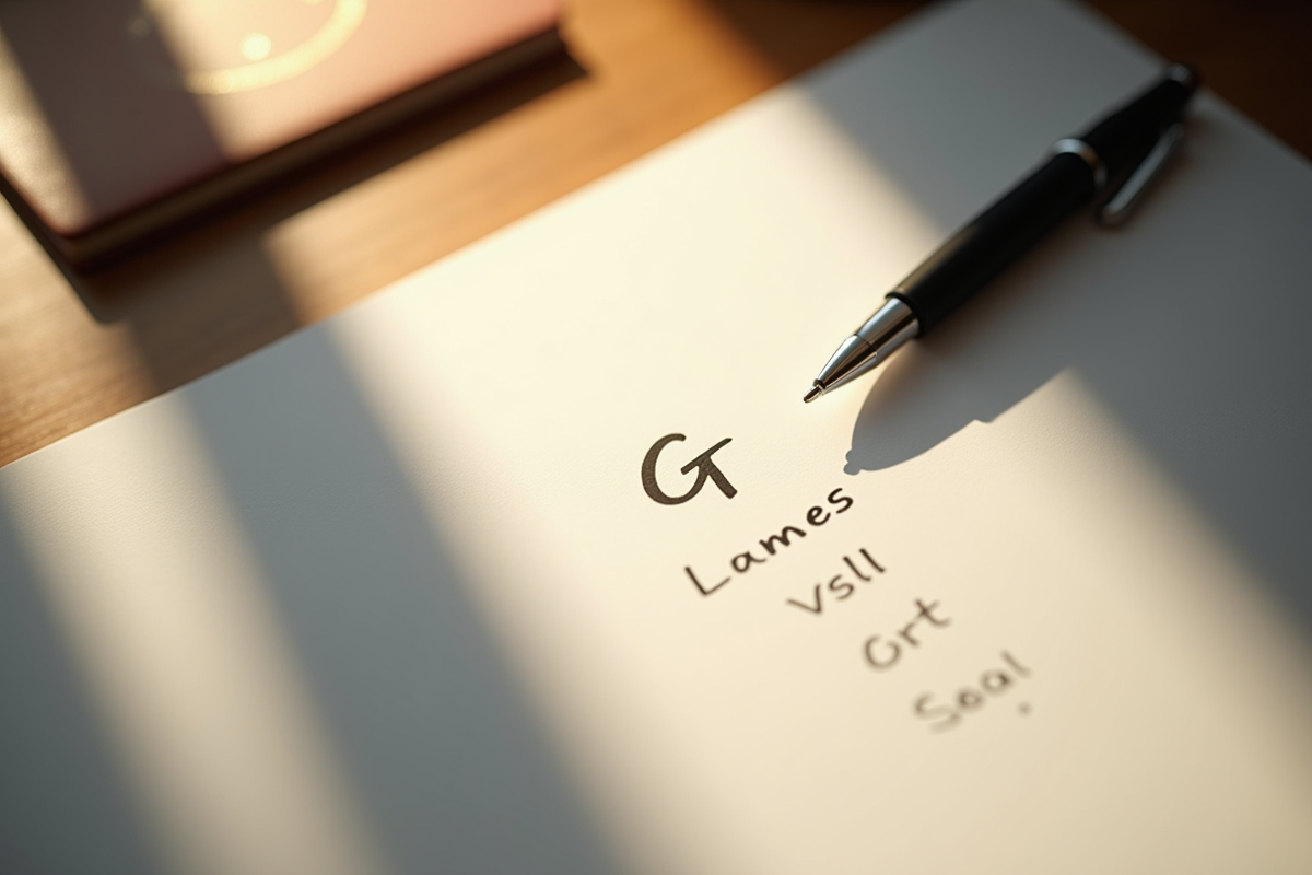 Liste manuscrite de noms G sur papier élégant