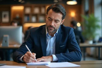 Présentateur français en studio en pleine préparation