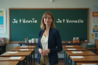 Professeure française en classe moderne écrivant au tableau