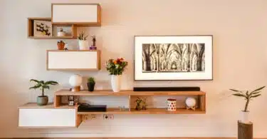 white wooden wall mounted shelf with white wooden frame