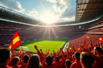 Supporters passionnes du RC Lens dans un stade bondé