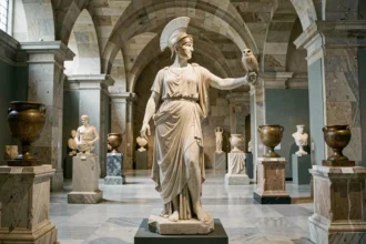 Statue en marbre d'Athéna dans un musée d'histoire grecque antique