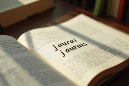 Bureau avec livre de grammaire française ouvert et cahier