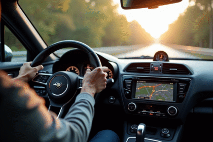 Tableau de bord de voiture sportive avec statistiques numériques