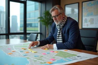 Urbaniste en planification urbaine examinant une carte de ville